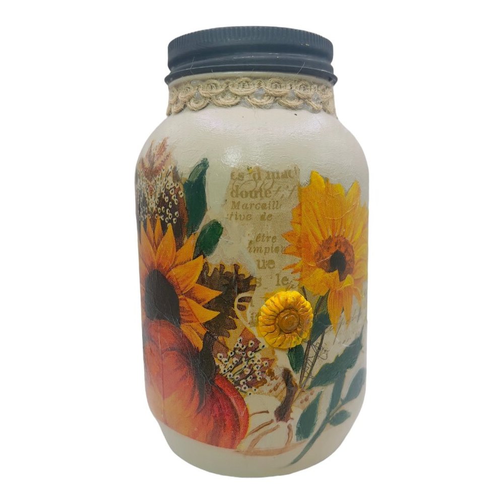 Handcrafted Floral Mason Jar with Truck Design and 3D Clay Farmhouse Artwork - Picture 8 of 13